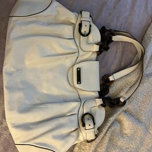 SALVATORE FERRAGAMO
White Leather and Wood Satchel Bag